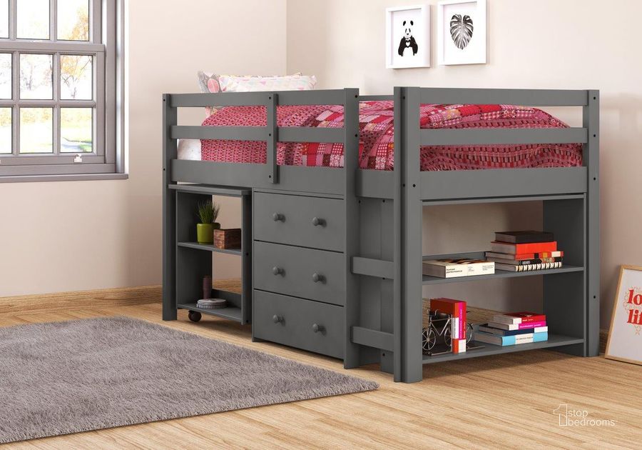 The appearance of Low Loft Bed Dark Grey designed by DONCO kids in the modern / contemporary interior design. This dark grey piece of furniture  was selected by 1StopBedrooms from  to add a touch of cosiness and style into your home. Sku: 760-TDG. Material: Wood. Product Type: Loft Bed. Bed Size: Twin. Bed Type: Loft Bed. Image1