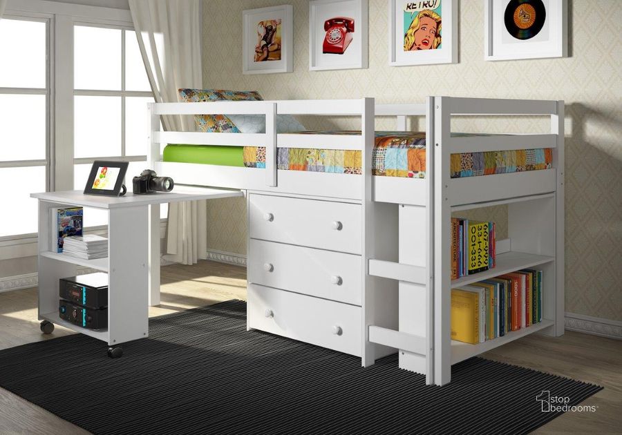 The appearance of Low Loft Bed White designed by DONCO kids in the modern / contemporary interior design. This white piece of furniture  was selected by 1StopBedrooms from  to add a touch of cosiness and style into your home. Sku: 760-TW. Material: Wood. Product Type: Loft Bed. Bed Size: Twin. Bed Type: Loft Bed. Image1