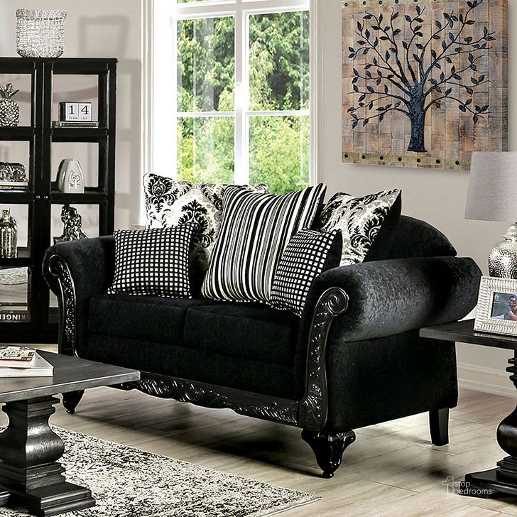 The appearance of Luciano Loveseat In Black designed by Furniture of America in the traditional interior design. This black piece of furniture  was selected by 1StopBedrooms from Luciano Collection to add a touch of cosiness and style into your home. Sku: SM7746-LV. Material: Wood. Product Type: Loveseat. Image1