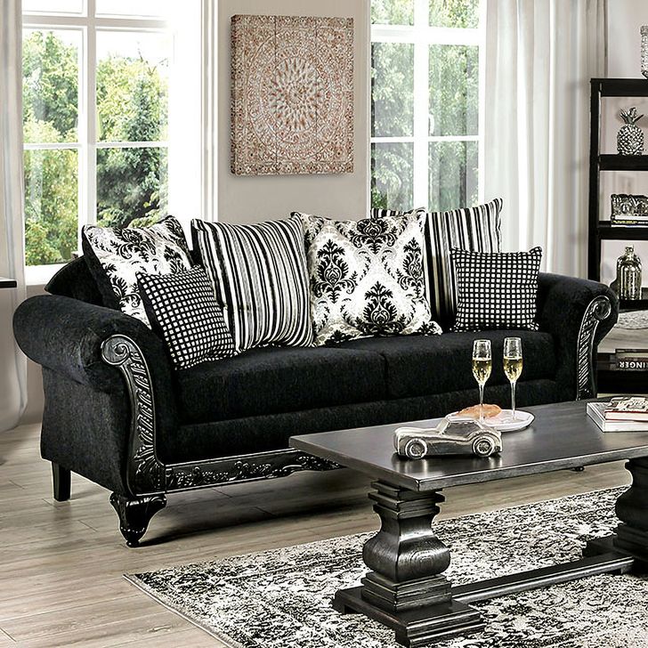 The appearance of Luciano Sofa In Black designed by Furniture of America in the traditional interior design. This black piece of furniture  was selected by 1StopBedrooms from Luciano Collection to add a touch of cosiness and style into your home. Sku: SM7746-SF. Material: Wood. Product Type: Sofa. Image1