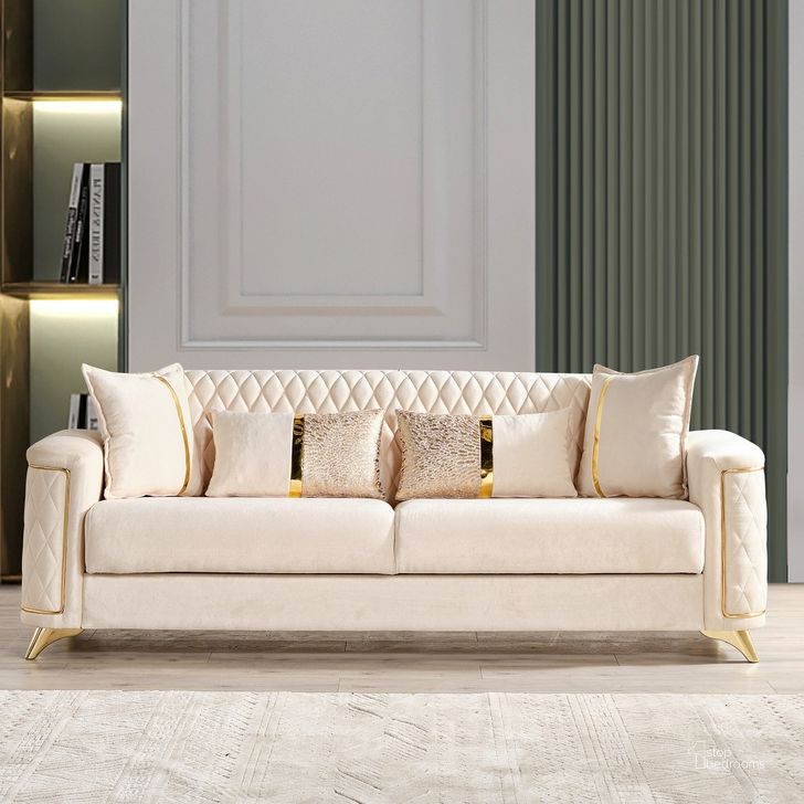 The appearance of Luna Velvet Sleeper Sofa In Ivory designed by Galaxy Home Furnishings in the modern / contemporary interior design. This ivory piece of furniture  was selected by 1StopBedrooms from Luna Collection to add a touch of cosiness and style into your home. Sku: 601955551953. Material: Wood. Product Type: Sleeper Sofa. Image1