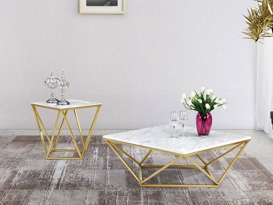 The appearance of Luno Gold Occasional Table Set designed by Furnique in the modern / contemporary interior design. This gold piece of furniture  was selected by 1StopBedrooms from Luno Collection to add a touch of cosiness and style into your home. Sku: 216-C-1;216-C-2;216-E. Material: Other. Product Type: Occasional Table Set. Image1