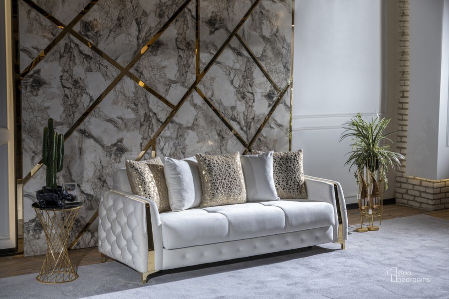 Lust Sleeper Sofa with Under Seat Storage In Off White by Galaxy
