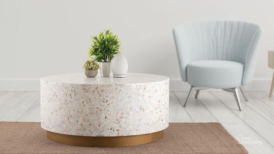 The appearance of Luxe Mother of Pearl Handmade Coffee Table In Ivory designed by Galaxy Home Furnishings in the modern / contemporary interior design. This ivory piece of furniture  was selected by 1StopBedrooms from Luxe Collection to add a touch of cosiness and style into your home. Sku: 601955549950. Material: Wood. Product Type: Coffee Table. Image1