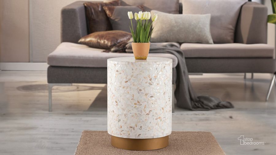 The appearance of Luxe Mother of Pearl Handmade End Table In Ivory designed by Galaxy Home Furnishings in the modern / contemporary interior design. This ivory piece of furniture  was selected by 1StopBedrooms from Luxe Collection to add a touch of cosiness and style into your home. Sku: 601955549998. Material: Wood. Product Type: End Table. Image1