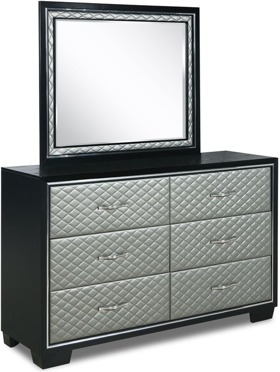 The appearance of Luxor Black And Gray Mirror designed by New Classic in the modern / contemporary interior design. This black and gray piece of furniture  was selected by 1StopBedrooms from Luxor Collection to add a touch of cosiness and style into your home. Sku: B2025-060. Product Type: Dresser Mirror. Image1