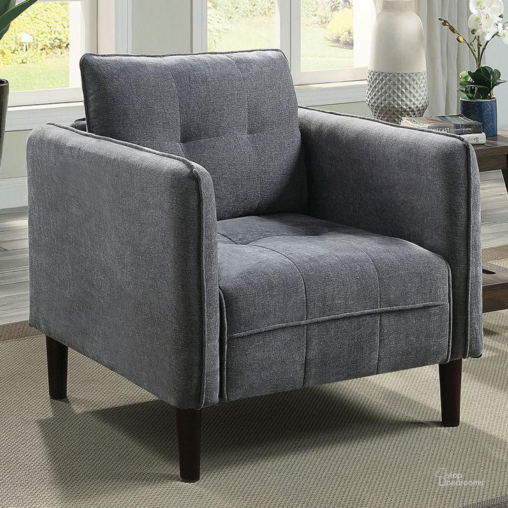 The appearance of Lynda Chair In Dark Gray designed by Furniture of America in the modern / contemporary interior design. This dark gray piece of furniture  was selected by 1StopBedrooms from Lynda Collection to add a touch of cosiness and style into your home. Sku: CM6736DG-CH. Product Type: Chair. Material: Chenille. Image1