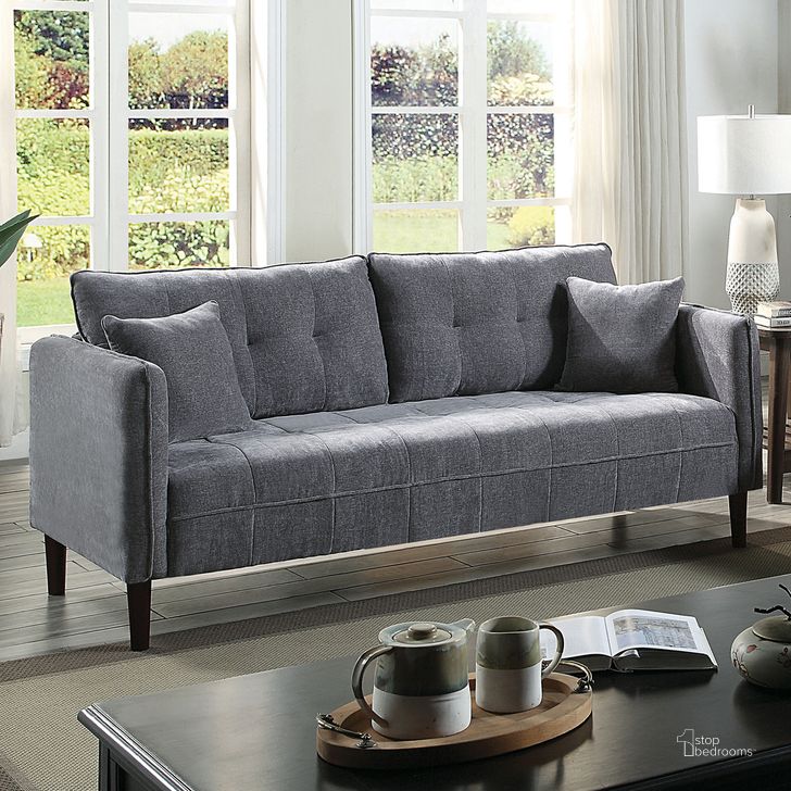 The appearance of Lynda Sofa With Pillows In Dark Gray designed by Furniture of America in the modern / contemporary interior design. This dark gray piece of furniture  was selected by 1StopBedrooms from Lynda Collection to add a touch of cosiness and style into your home. Sku: CM6736DG-SF. Product Type: Sofa. Material: Chenille. Image1
