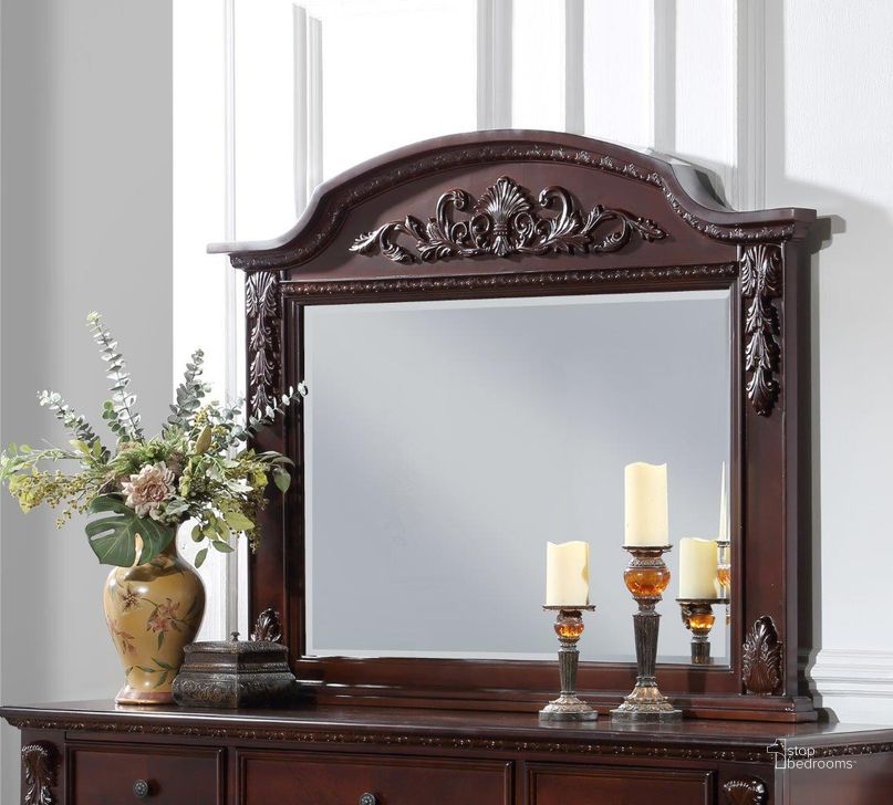 The appearance of Lyndon Framed Mirror In Cherry designed by Glory in the traditional interior design. This cherry piece of furniture  was selected by 1StopBedrooms from Lyndon Collection to add a touch of cosiness and style into your home. Sku: G09400-M. Material: Glass. Product Type: Accent Mirror. Image1