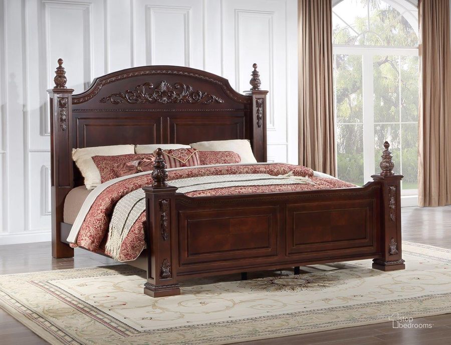 The appearance of Lyndon Queen Poster Bed In Cherry designed by Glory in the traditional interior design. This cherry piece of furniture  was selected by 1StopBedrooms from Lyndon Collection to add a touch of cosiness and style into your home. Sku: G09400A-QB. Bed Type: Poster Bed. Material: Wood. Product Type: Poster Bed. Bed Size: Queen. Image1