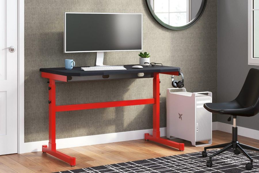 The appearance of Lynxtyn Red And Black Adjustable Height Home Office Set designed by Signature Design by Ashley in the modern / contemporary interior design. This red/black piece of furniture  was selected by 1StopBedrooms from Lynxtyn Collection to add a touch of cosiness and style into your home. Sku: H400-411;H200-09. Material: Metal. Product Type: Home Office Set. Image1