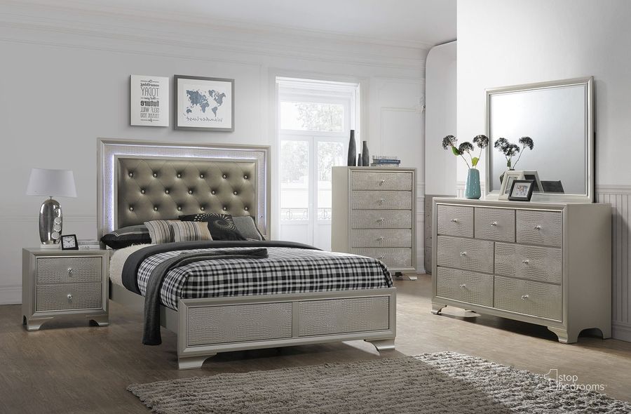 The appearance of Lyssa Panel Bedroom Set designed by Crown Mark in the modern / contemporary interior design. This other colors piece of furniture  was selected by 1StopBedrooms from Lyssa Collection to add a touch of cosiness and style into your home. Sku: B4300-Q-HBFB;B4300-KQ-RAIL;B4300-2. Bed Type: Panel Bed. Material: Glass. Product Type: Panel Bed. Bed Size: Queen. Image1