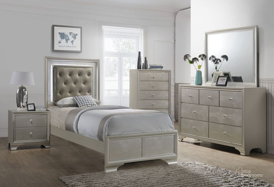 The appearance of Lyssa Youth Panel Bedroom Set designed by Crown Mark in the modern / contemporary interior design. This silver piece of furniture  was selected by 1StopBedrooms from Lyssa Collection to add a touch of cosiness and style into your home. Sku: B4300-T-HBFB;B4300-FT-RAIL;B4300-2. Bed Type: Panel Bed. Material: Upholstered. Product Type: Panel Bed. Bed Size: Twin. Image1