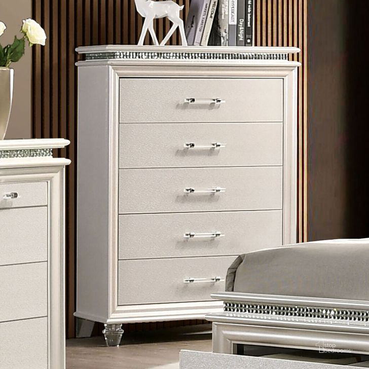 The appearance of Maddie Chest In Pearl White designed by Furniture of America in the modern / contemporary interior design. This pearl white piece of furniture  was selected by 1StopBedrooms from Maddie Collection to add a touch of cosiness and style into your home. Sku: CM7899C. Material: Wood. Product Type: Chest.