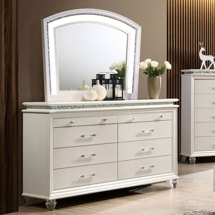 The appearance of Maddie Dresser In Pearl White designed by Furniture of America in the modern / contemporary interior design. This pearl white piece of furniture  was selected by 1StopBedrooms from Maddie Collection to add a touch of cosiness and style into your home. Sku: CM7899D. Material: Wood. Product Type: Dresser.