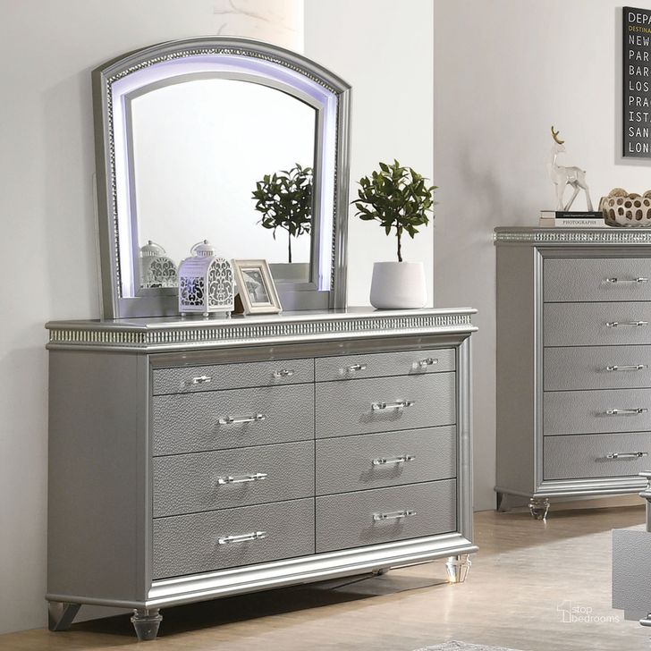 The appearance of Maddie Dresser In Silver designed by Furniture of America in the modern / contemporary interior design. This silver piece of furniture  was selected by 1StopBedrooms from Maddie Collection to add a touch of cosiness and style into your home. Sku: CM7899SV-D. Material: Wood. Product Type: Dresser. Image1