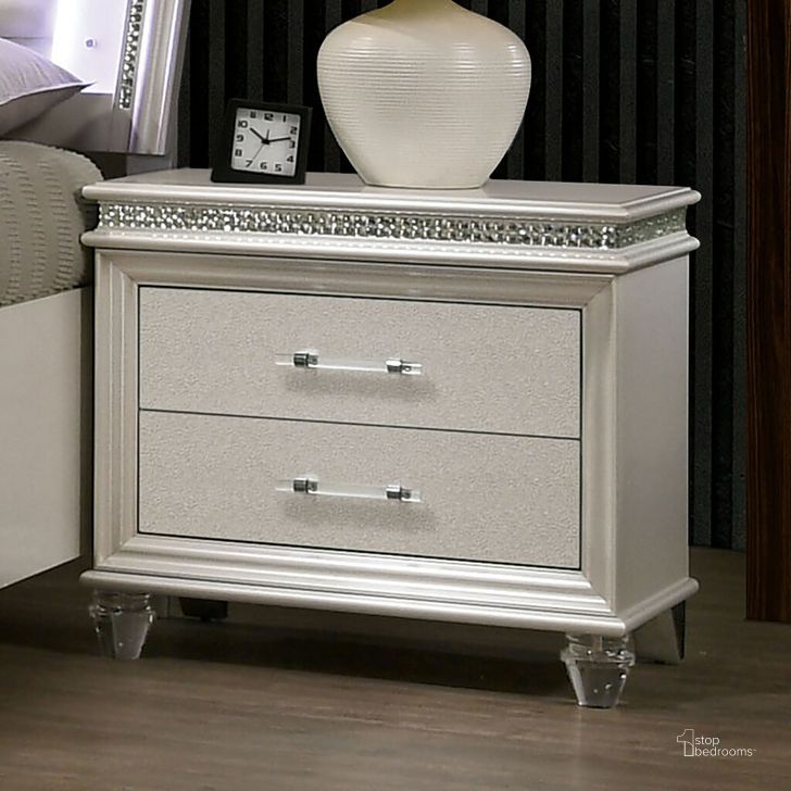 The appearance of Maddie Night Stand In Pearl White designed by Furniture of America in the modern / contemporary interior design. This pearl white piece of furniture  was selected by 1StopBedrooms from Maddie Collection to add a touch of cosiness and style into your home. Sku: CM7899N. Material: Wood. Product Type: Nightstand.