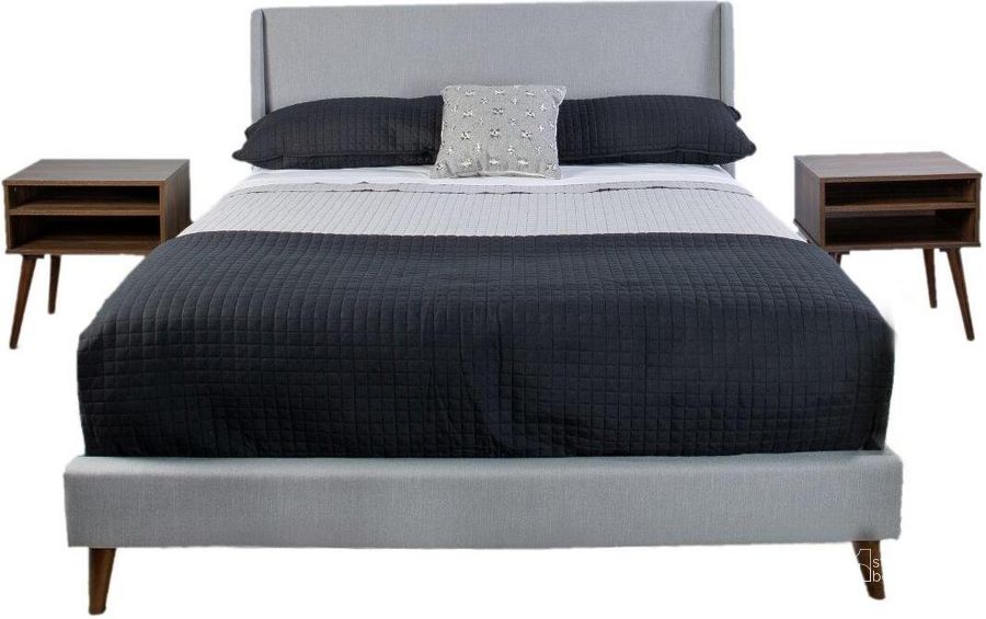 The appearance of Maddison King Upholstered Bed With 2 Nightstands In Gray designed by Bernards in the  interior design. This gray piece of furniture  was selected by 1StopBedrooms from Maddison Collection to add a touch of cosiness and style into your home. Sku: 1182DS-110. Product Type: Bedroom Set. Bed Size: King. Material: Rubberwood. Image1