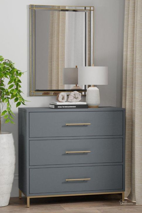 The appearance of Madelyn Three Drawer Small Chest In Slate Gray designed by Alpine in the modern / contemporary interior design. This gray piece of furniture  was selected by 1StopBedrooms from Madelyn Collection to add a touch of cosiness and style into your home. Sku: 2010G-04. Material: Wood. Product Type: Chest. Image1