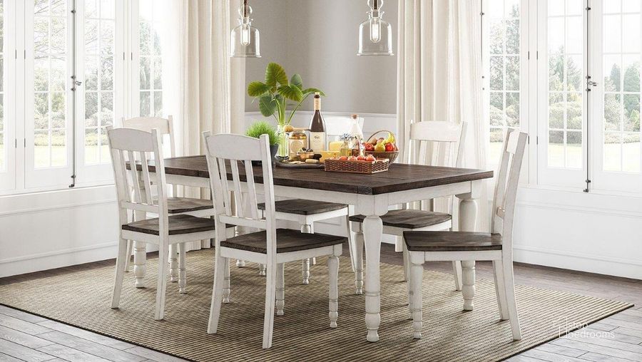 The appearance of Madison County Dining Room Set (Vintage White and Barnwood) designed by Jofran in the traditional interior design. This vintage white piece of furniture  was selected by 1StopBedrooms from Madison County Collection to add a touch of cosiness and style into your home. Sku: 1706-42;1706-420KD. Table Base Style: Legs. Product Type: Dining Room Set. Table Top Shape: Rectangular. Material: Pine. Image1