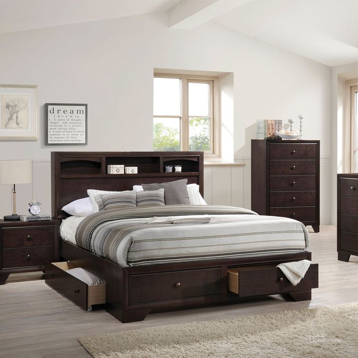 The appearance of Madison II Bookcase Storage Bed (Queen) designed by ACME in the transitional interior design. This brown piece of furniture  was selected by 1StopBedrooms from Madison II Collection to add a touch of cosiness and style into your home. Sku: 19560Q-HB;19561Q-FB;19562Q-R. Bed Type: Storage Bed. Material: Wood. Product Type: Storage Bed. Bed Size: Queen. Image1