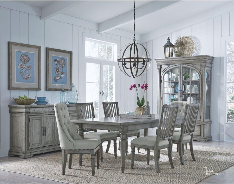 The appearance of Madison Ridge Gray Leg Extendable Dining Room Set designed by Pulaski in the country / farmhouse interior design. This gray piece of furniture  was selected by 1StopBedrooms from Madison Ridge Collection to add a touch of cosiness and style into your home. Sku: P091240;P091260. Material: Wood. Product Type: Dining Room Set. Table Top Shape: Rectangular. Image1