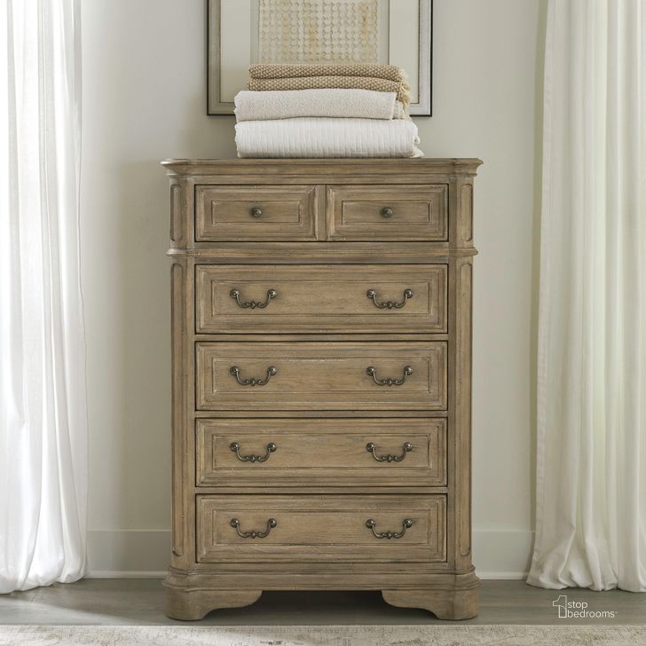 The appearance of Magnolia Manor 5 Drawer Chest In Weathered Bisque designed by Liberty in the traditional interior design. This bisque piece of furniture  was selected by 1StopBedrooms from Magnolia Manor Collection to add a touch of cosiness and style into your home. Sku: 244N-BR41. Product Type: Chest. Material: Poplar.