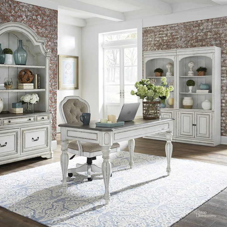 The appearance of Magnolia Manor Antique White Home Office Set designed by Liberty in the transitional interior design. This antique white piece of furniture  was selected by 1StopBedrooms from Magnolia Manor Collection to add a touch of cosiness and style into your home. Sku: 244-HO107;244-HO121. Material: Wood. Product Type: Home Office Set. Image1