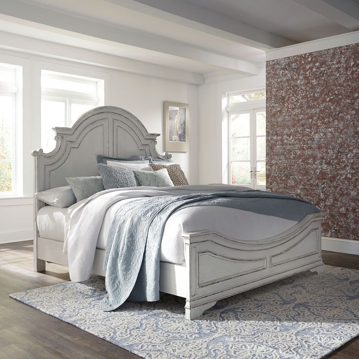 The appearance of Magnolia Manor Antique White Queen Panel Bed designed by Liberty in the transitional interior design. This antique white piece of furniture  was selected by 1StopBedrooms from Magnolia Manor Collection to add a touch of cosiness and style into your home. Sku: 244-BR13;244-BR14;244-BR90. Bed Type: Panel Bed. Material: Wood. Product Type: Panel Bed. Bed Size: Queen. Image1