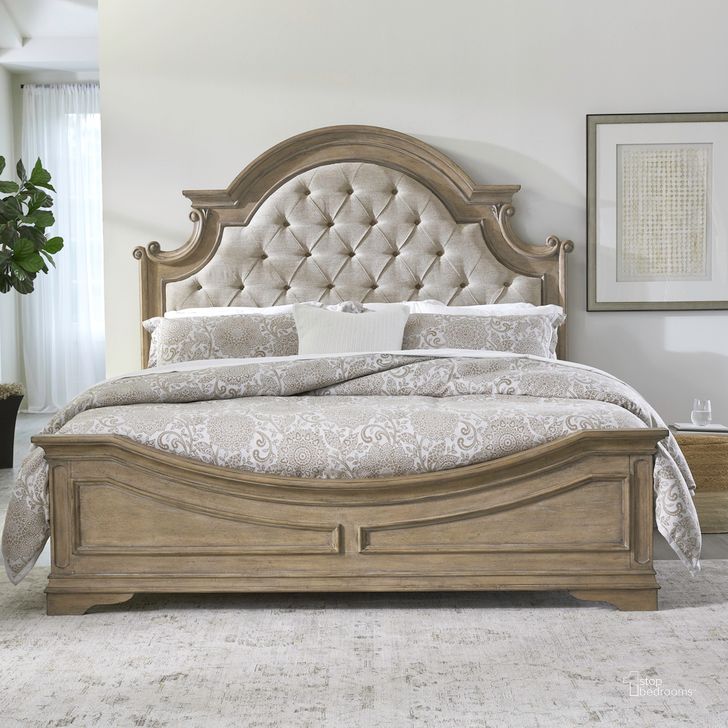 The appearance of Magnolia Manor King Upholstered Bed In Weathered Bisque designed by Liberty in the traditional interior design. This bisque piece of furniture  was selected by 1StopBedrooms from Magnolia Manor Collection to add a touch of cosiness and style into your home. Sku: 244N-BR15HU;244N-BR16;244N-BR90. Product Type: Bed. Bed Size: King. Material: Poplar. Image1