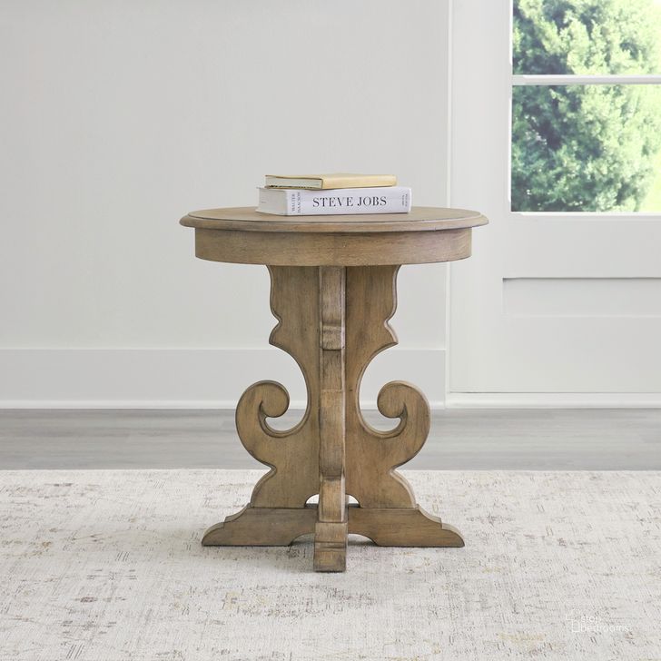 The appearance of Magnolia Manor Round End Table In Weathered Bisque designed by Liberty in the traditional interior design. This bisque piece of furniture  was selected by 1StopBedrooms from Magnolia Manor Collection to add a touch of cosiness and style into your home. Sku: 244N-OT1022. Product Type: End Table. Material: Poplar.