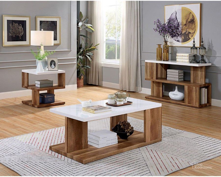 The appearance of Majken White And Natural Tone Occasional Table Set designed by Furniture of America in the modern / contemporary interior design. This white piece of furniture  was selected by 1StopBedrooms from Majken Collection to add a touch of cosiness and style into your home. Sku: FOA4496C;FOA4496E. Material: Wood. Product Type: Occasional Table Set. Image1