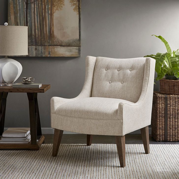 The appearance of Malabar Accent Chair In Cream designed by Olliix in the transitional interior design. This cream piece of furniture  was selected by 1StopBedrooms from Malabar Collection to add a touch of cosiness and style into your home. Sku: MP100-0538. Material: Wood. Product Type: Accent Chair. Image1
