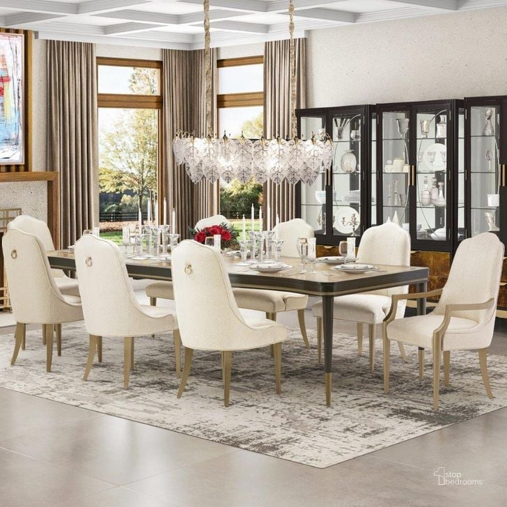 The appearance of Malibu Crest Dark Espresso Dining Room Set designed by AICO in the modern / contemporary interior design. This dark espresso piece of furniture  was selected by 1StopBedrooms from Malibu Crest Collection to add a touch of cosiness and style into your home. Sku: 9007000-411;9007003-824. Table Base Style: Legs. Material: Wood. Product Type: Dining Room Set. Table Top Shape: Rectangular. Size: 125". Image1