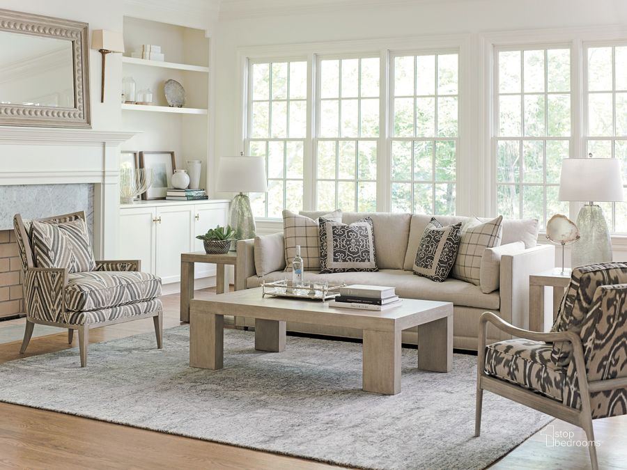 The appearance of Malibu Grey Surfrider Occasional Table Set designed by Barclay Butera in the transitional interior design. This beige piece of furniture  was selected by 1StopBedrooms from Malibu Collection to add a touch of cosiness and style into your home. Sku: 01-0926-943;01-0926-953. Product Type: Occasional Table Set. Image1