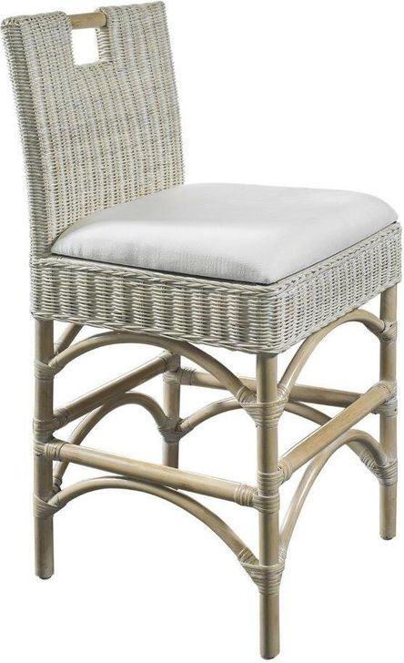 The appearance of Malio White Wash Counter Stool designed by Padmas Plantation in the coastal interior design. This white wash piece of furniture  was selected by 1StopBedrooms from Malio Collection to add a touch of cosiness and style into your home. Sku: MAL16-WHW. Material: Rattan. Product Type: Barstool. Image1
