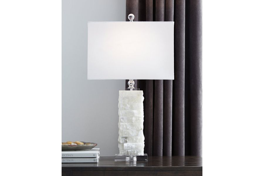 The appearance of Malise White Alabaster Table Lamp designed by Signature Design by Ashley in the modern / contemporary interior design. This white piece of furniture  was selected by 1StopBedrooms from Malise Collection to add a touch of cosiness and style into your home. Sku: L429014. Material: Stone. Product Type: Table Lamp. Image1
