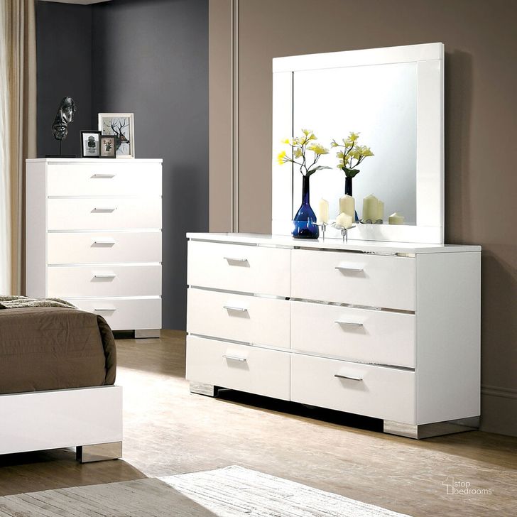 The appearance of Malte Dresser In White designed by Furniture of America in the modern / contemporary interior design. This white piece of furniture  was selected by 1StopBedrooms from Malte Collection to add a touch of cosiness and style into your home. Sku: CM7049WH-D. Material: Wood. Product Type: Dresser. Image1