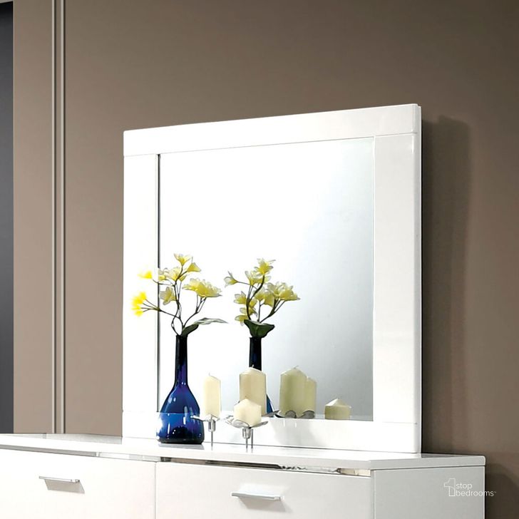 The appearance of Malte Mirror In White designed by Furniture of America in the modern / contemporary interior design. This white piece of furniture  was selected by 1StopBedrooms from Malte Collection to add a touch of cosiness and style into your home. Sku: CM7049WH-M. Material: Wood. Product Type: Mirror. Image1