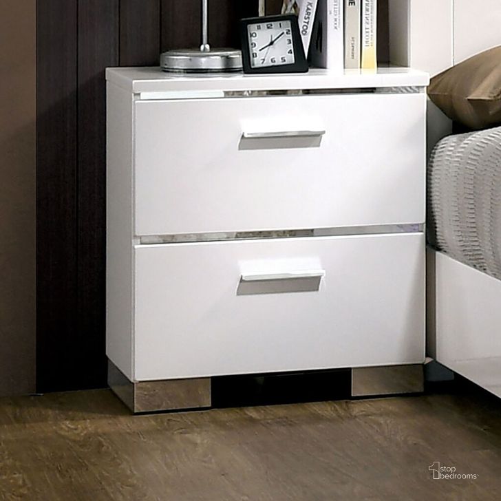 The appearance of Malte Night Stand In White designed by Furniture of America in the modern / contemporary interior design. This white piece of furniture  was selected by 1StopBedrooms from Malte Collection to add a touch of cosiness and style into your home. Sku: CM7049WH-N. Material: Wood. Product Type: Nightstand. Image1