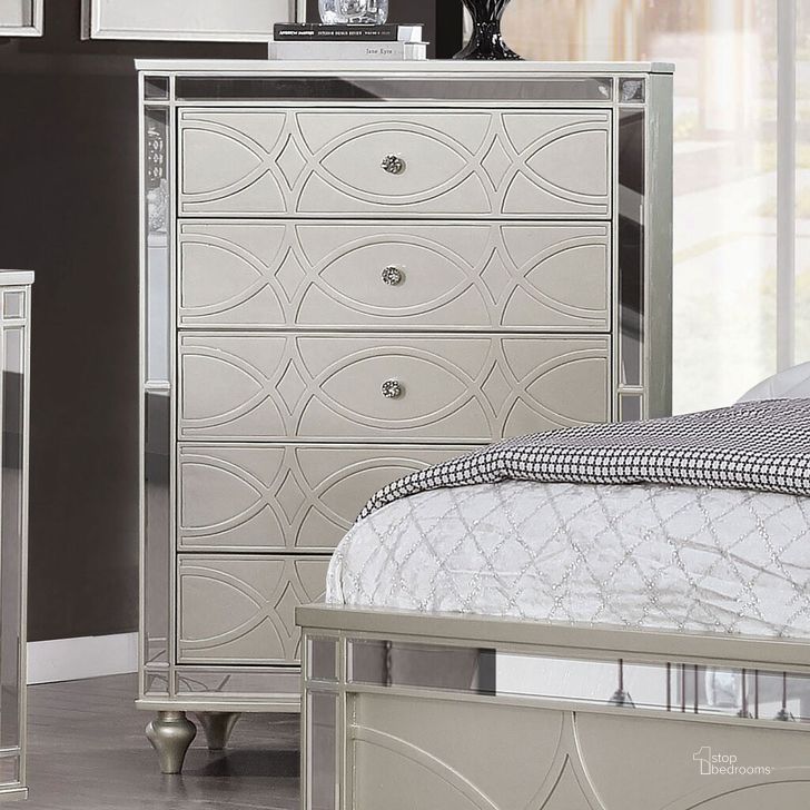 The appearance of Manar Chest In Silver designed by Furniture of America in the transitional interior design. This silver piece of furniture  was selected by 1StopBedrooms from Manar Collection to add a touch of cosiness and style into your home. Sku: CM7891C. Material: Wood. Product Type: Chest. Image1