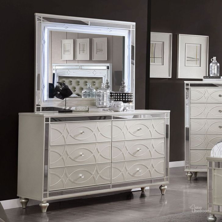 The appearance of Manar Dresser In Silver designed by Furniture of America in the transitional interior design. This silver piece of furniture  was selected by 1StopBedrooms from Manar Collection to add a touch of cosiness and style into your home. Sku: CM7891D. Material: Wood. Product Type: Dresser. Image1