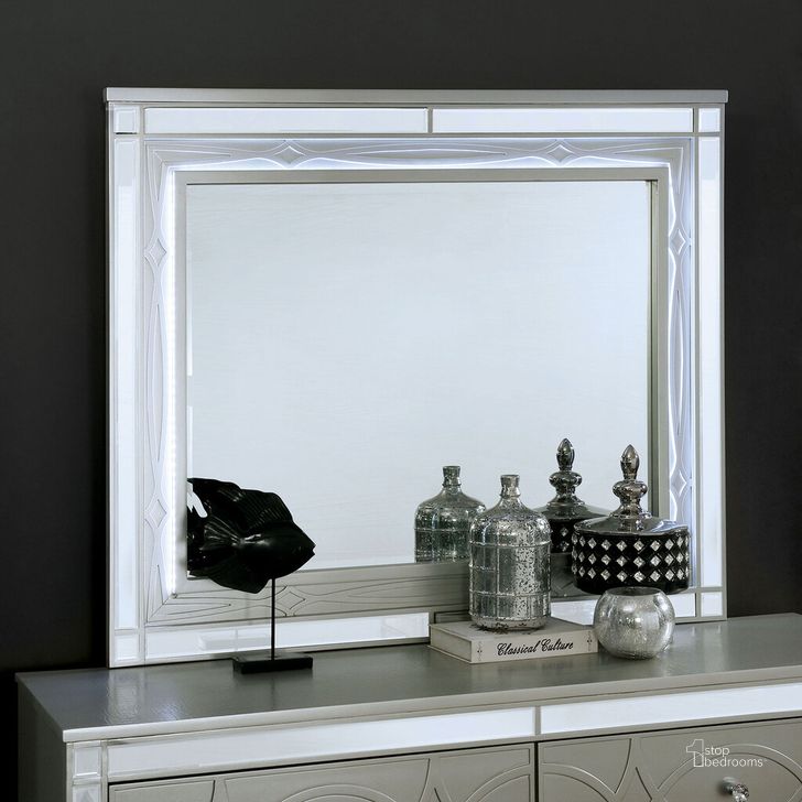 The appearance of Manar Mirror In Silver designed by Furniture of America in the transitional interior design. This silver piece of furniture  was selected by 1StopBedrooms from Manar Collection to add a touch of cosiness and style into your home. Sku: CM7891M. Material: Wood. Product Type: Mirror. Image1