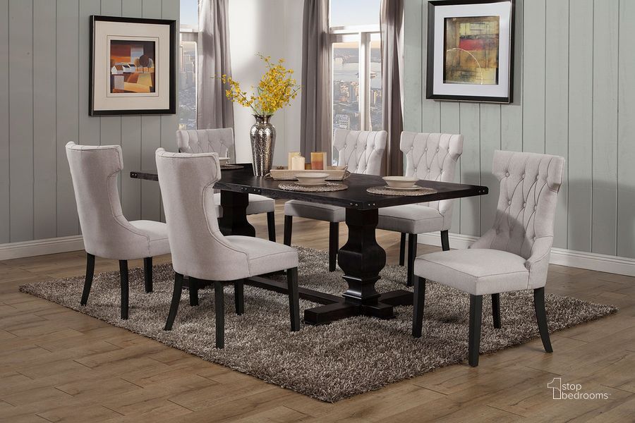 The appearance of Manchester Dining Room Set designed by Alpine in the transitional interior design. This black piece of furniture  was selected by 1StopBedrooms from Manchester Collection to add a touch of cosiness and style into your home. Sku: 3868-01;3868-02. Table Base Style: Trestle. Product Type: Dining Room Set. Table Top Shape: Rectangular. Material: Rubberwood. Size: 40". Image1