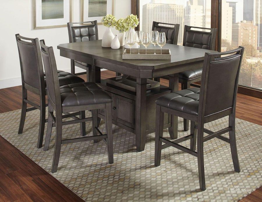 The appearance of Manchester Grey Rectangle Adjustable Extendable Dining Room Set designed by Jofran in the transitional interior design. This gray piece of furniture  was selected by 1StopBedrooms from Manchester Collection to add a touch of cosiness and style into your home. Sku: 1872-78TBKT;1872-385KD. Table Base Style: Pedestal. Material: Wood. Product Type: Dining Room Set. Table Top Shape: Rectangular. Image1