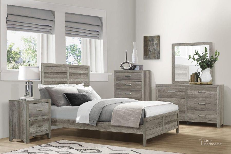 The appearance of Mandan Weathered Gray Panel Bedroom Set designed by Homelegance in the transitional interior design. This gray piece of furniture  was selected by 1StopBedrooms from Mandan Collection to add a touch of cosiness and style into your home. Sku: 1910GY-1;1910GY-2;1910GY-3;1910GY-4. Bed Type: Panel Bed. Material: Wood. Product Type: Panel Bed. Bed Size: Queen. Image1