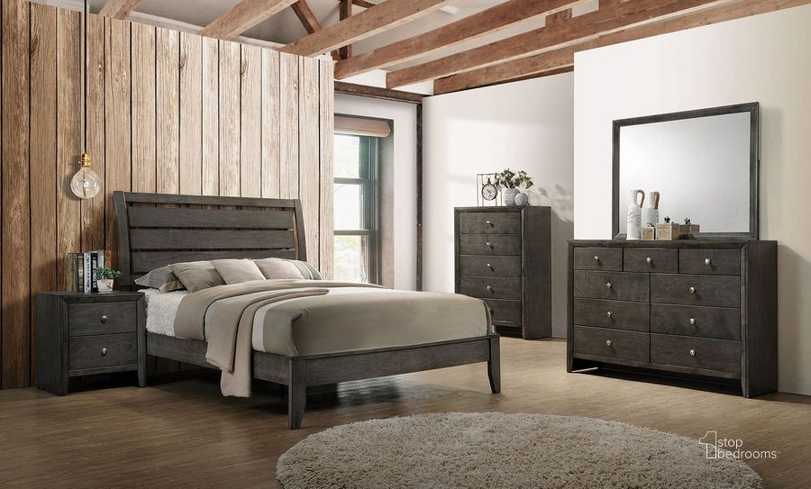 The appearance of Manix Grey Sleigh Bed Bedroom Set 0qd24343458 designed by Bennett Interiors in the transitional interior design. This grey piece of furniture  was selected by 1StopBedrooms from Manix Collection to add a touch of cosiness and style into your home. Sku: 215841TB1;215841TB2;215842. Bed Type: Panel Bed. Material: Wood. Product Type: Panel Bed. Bed Size: Twin. Image1