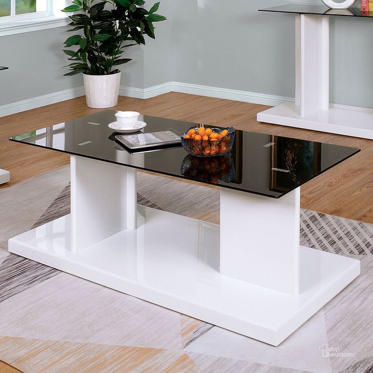 The appearance of Mannedorf Coffee Table In Black and White designed by Furniture of America in the modern / contemporary interior design. This black/white piece of furniture  was selected by 1StopBedrooms from Mannedorf Collection to add a touch of cosiness and style into your home. Sku: CM4567WH-C. Material: Glass. Product Type: Coffee Table. Image1