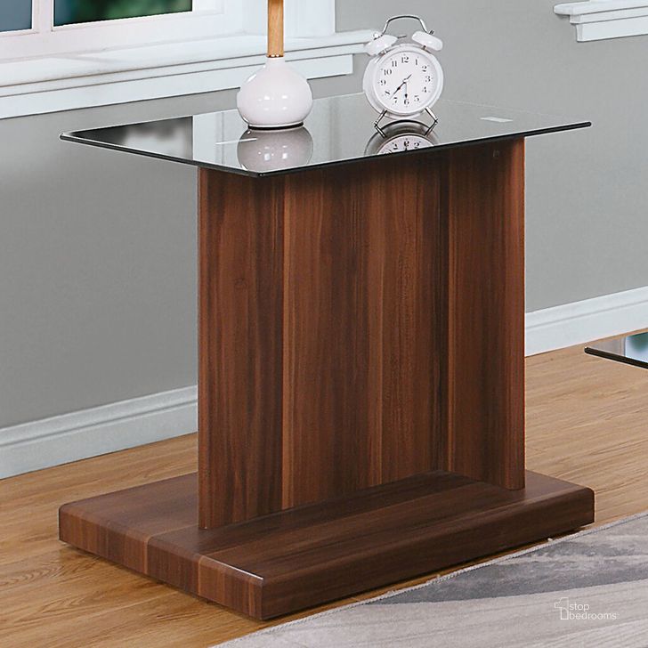 The appearance of Mannedorf End Table In Black and Dark Walnut designed by Furniture of America in the modern / contemporary interior design. This black and dark walnut piece of furniture  was selected by 1StopBedrooms from Mannedorf Collection to add a touch of cosiness and style into your home. Sku: CM4567A-E. Material: Glass. Product Type: End Table. Image1