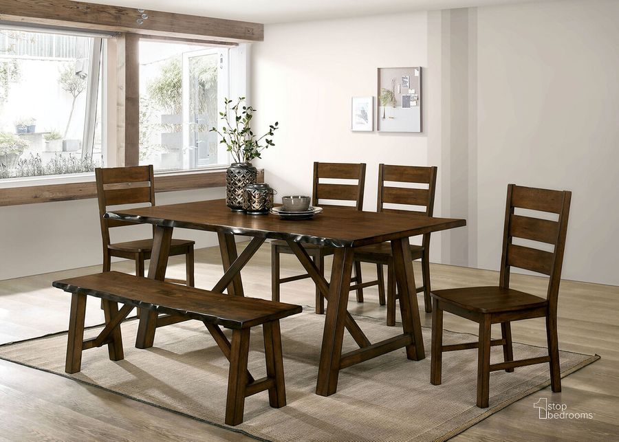 The appearance of Mapleton Dining Table In Walnut designed by Furniture of America in the rustic / southwestern interior design. This walnut piece of furniture  was selected by 1StopBedrooms from Mapleton Collection to add a touch of cosiness and style into your home. Sku: CM3484T. Table Base Style: Legs. Material: Wood. Product Type: Dining Table. Table Top Shape: Rectangular. Size: 35". Image1